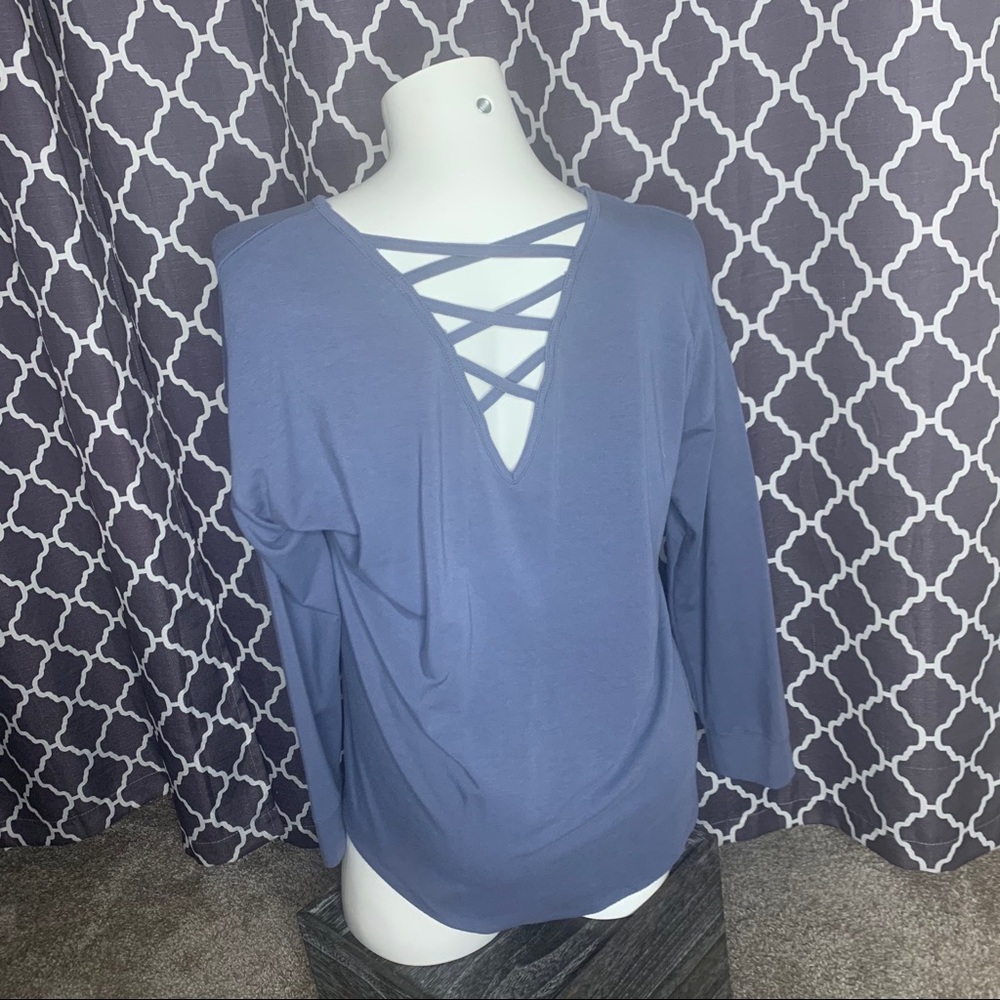 Danskin Long Sleeve Strappy Back Shirt Blue